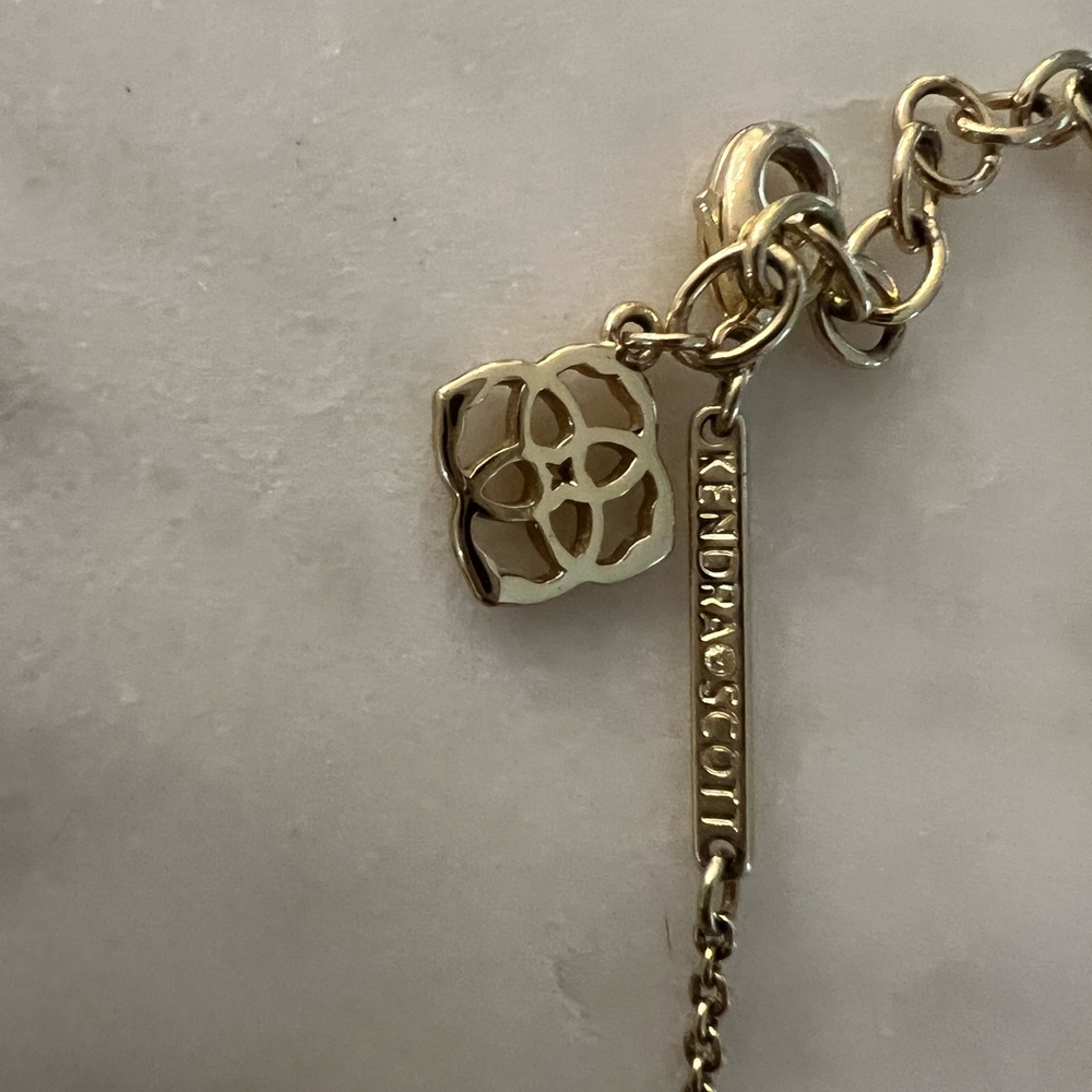 Kendra Scott Gold Elisa Necklace with Aqua Gemstone Pendant - Picture 4 of 4